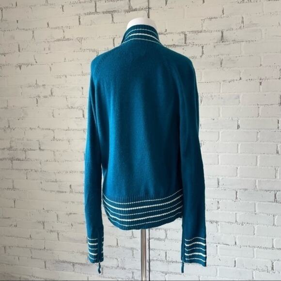 Urban Outfitters Large Blue Zip Up Cardigan Sweater Preppy Y2K Teal Stripe - Picture 3 of 8